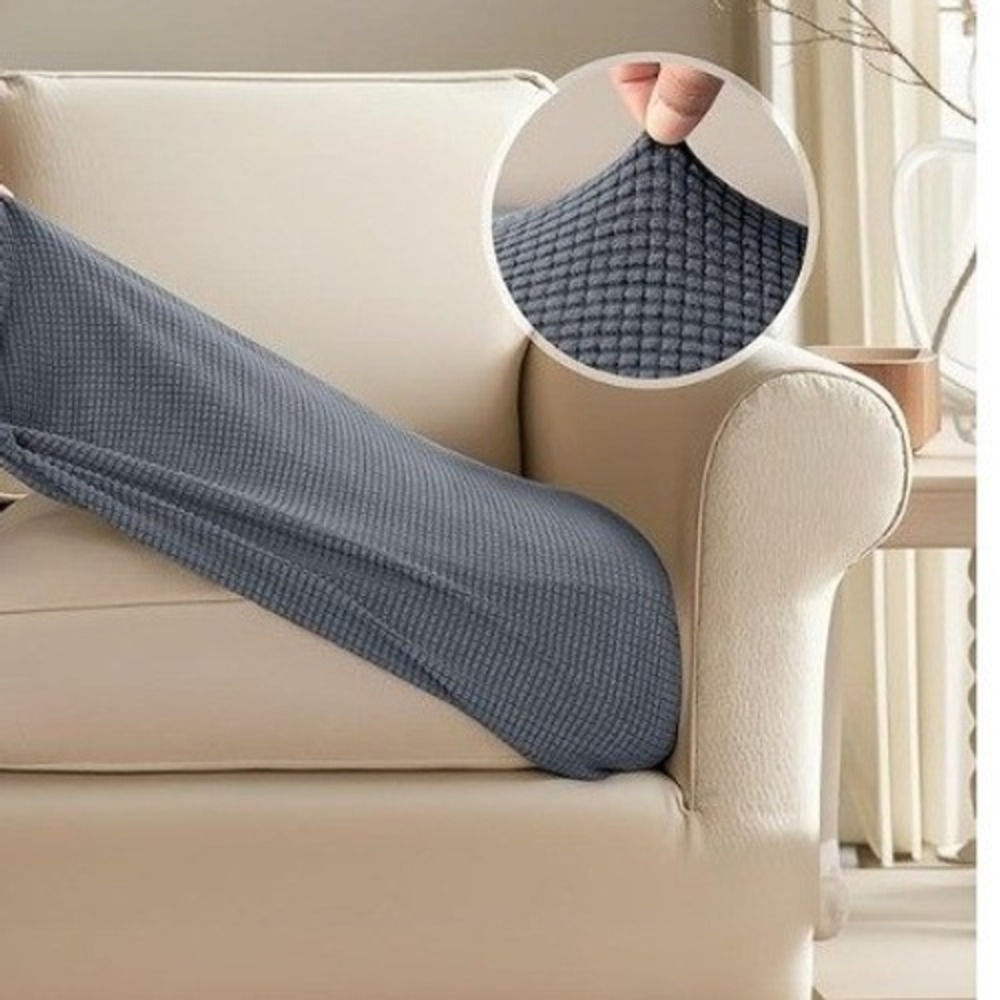 Subrtex Spandex Elastic Loveseat Loveseat Cushion Slipcover Gray Waffle Knit
